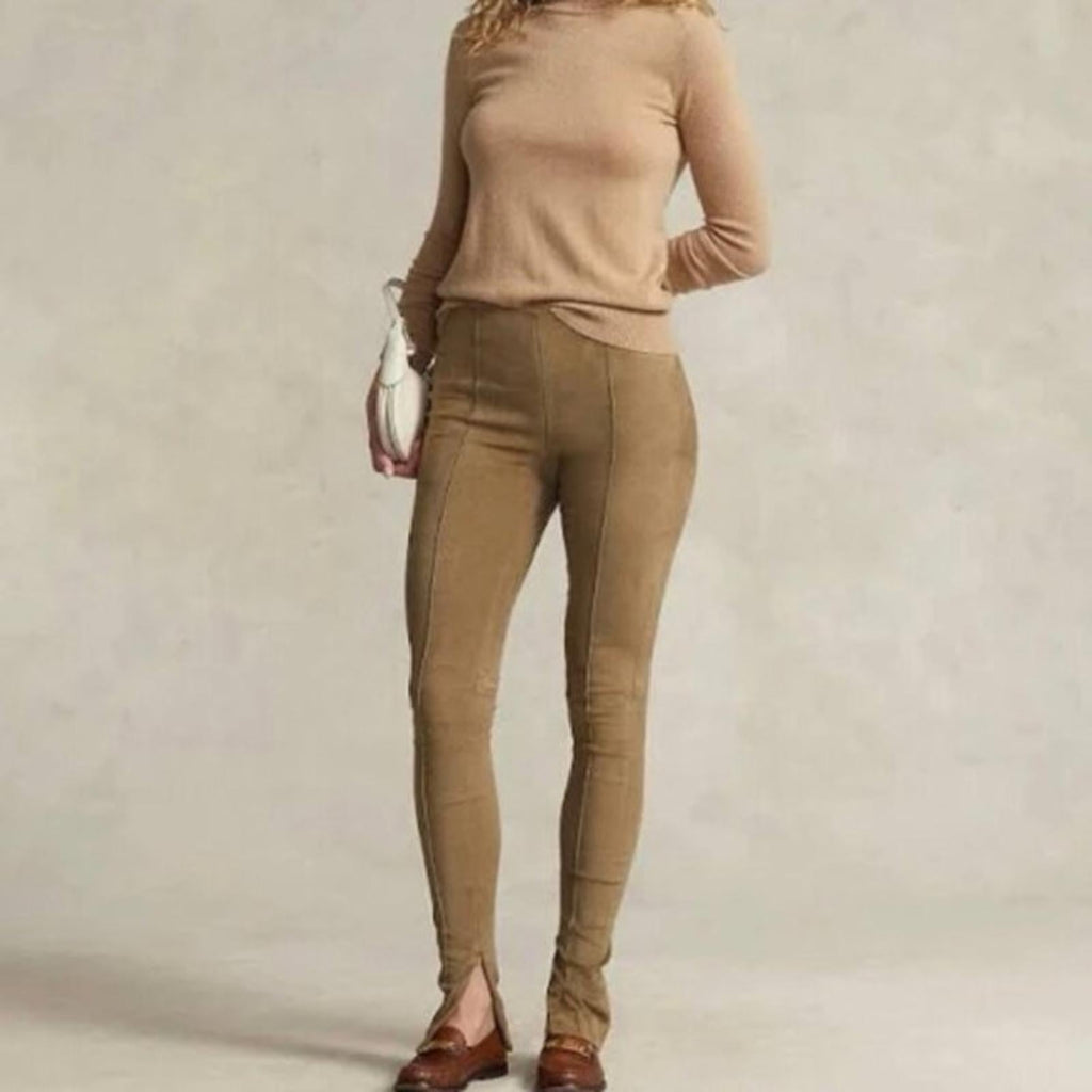 Polo Ralph Lauren Paneled Suede Leggings in Tan, Size S, NWT Retail $998
