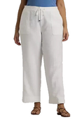 Lauren Ralph Lauren Women's White Solid Linen Pockets Drawcord Pants Size 14W