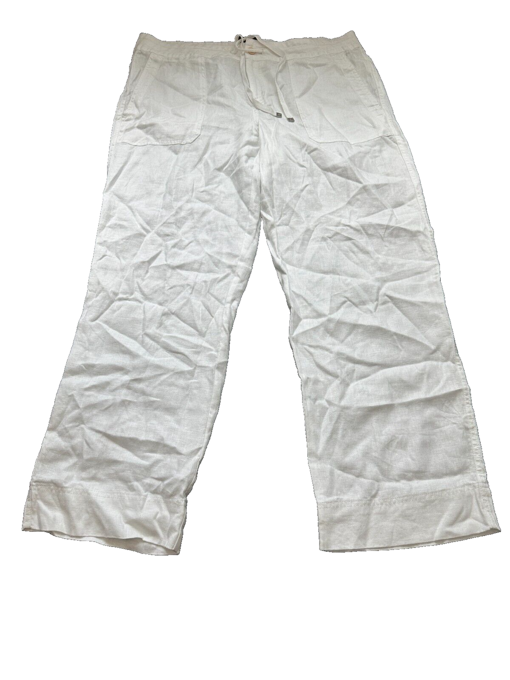 Lauren Ralph Lauren Women's White Solid Linen Pockets Drawcord Pants Size 14W