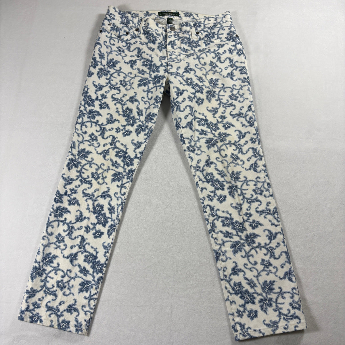 Ralph Lauren Jeans Womens 8 Skinny Floral Print Y2K Retro Stretch Denim Pants Up