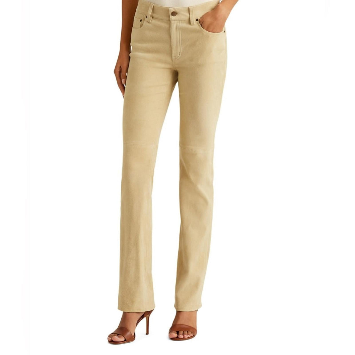 Lauren Ralph Lauren Goat Suede Straight Leg Pants, Size 12 New w/Tag Retail $695