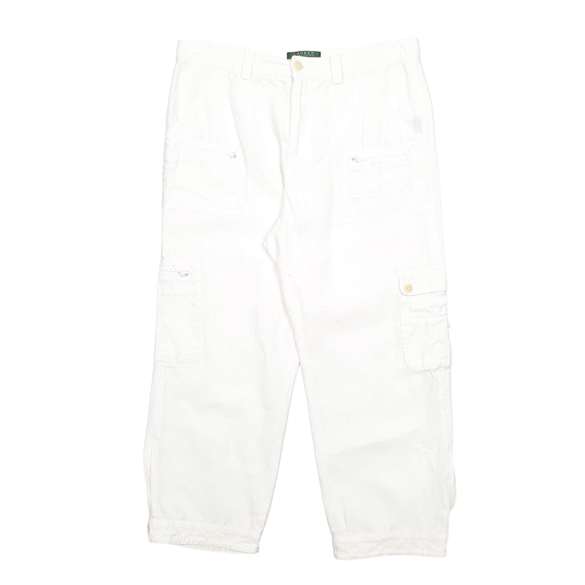Womens Ralph Lauren White Chino Cotton  &  Linen  Trousers UK12