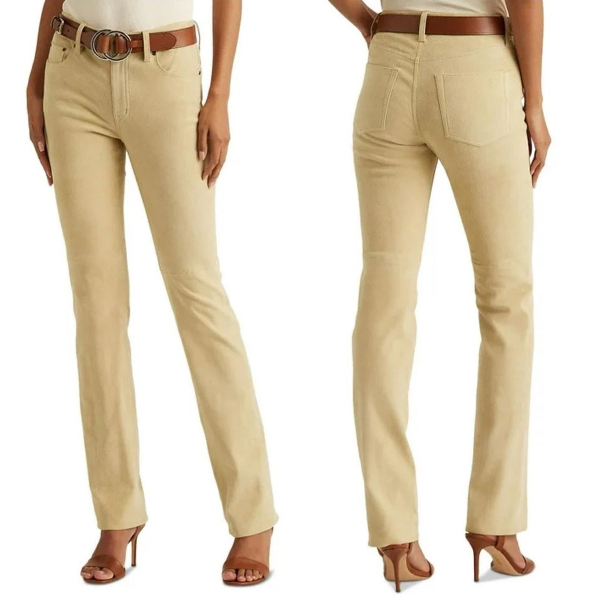 Lauren Ralph Lauren Goat Suede Straight Leg Pants, Size 12 New w/Tag Retail $695